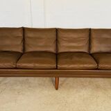 Vintage retro Danish mid-century G. Thams 4 person sofa in brown leather 1960