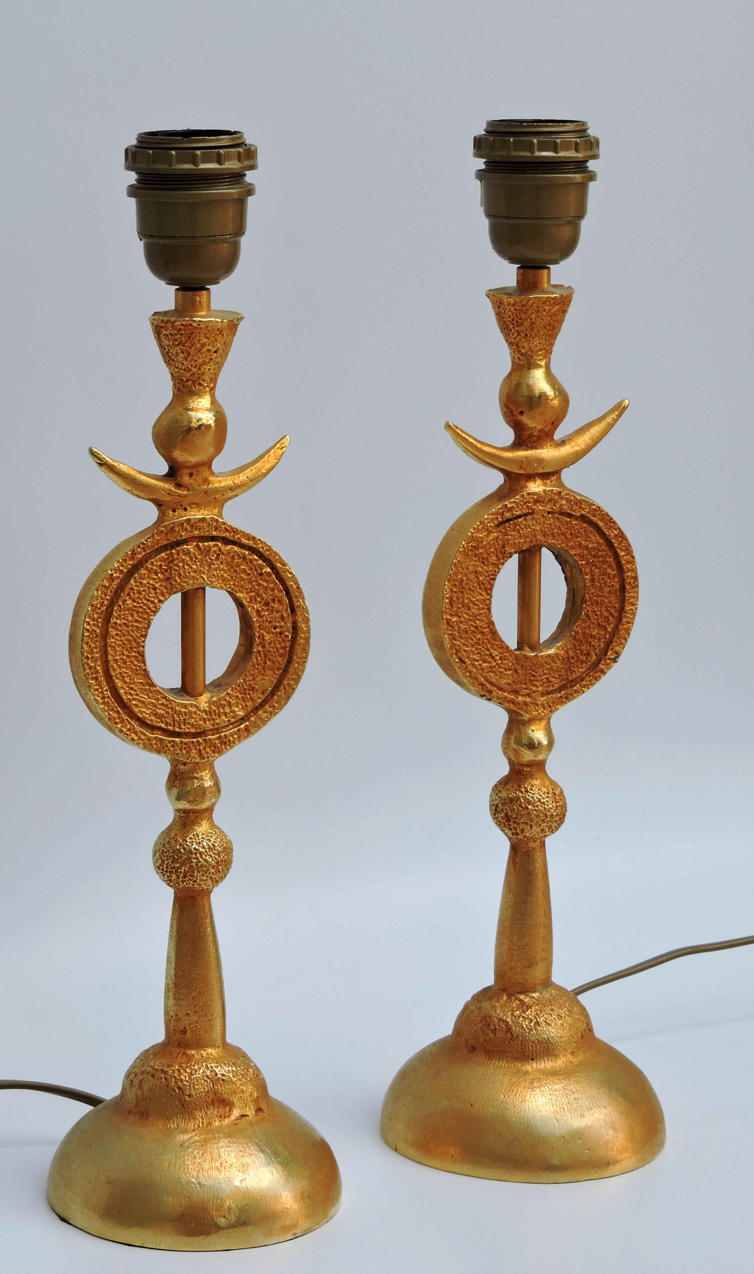 Pair of Gilded Bronze Lamp by Pierre Casenove for Fondica, France