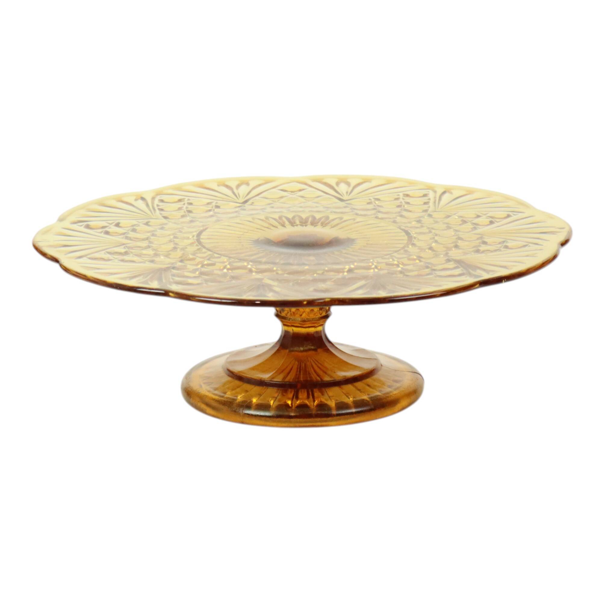 Art Deco Amber Cake Stand Depression Glass 33cm