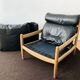 Danish Oak and Leather Lounge Chair with Ottoman