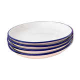 Lot de 4 Assiettes à dessert creuses – Blanc & contour bleu