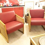 Paire de fauteuils vintage en bois et cannage – 1980