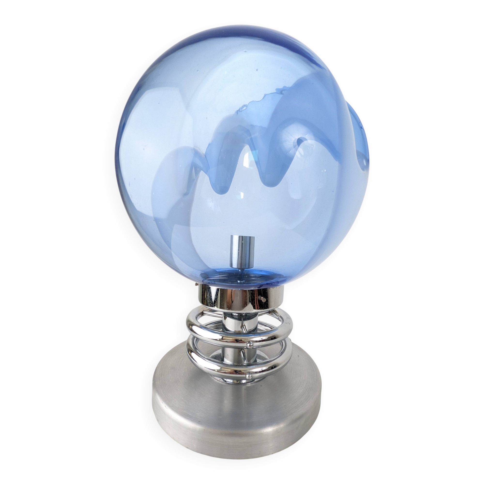 1970s Toni Zuccheri 'Membrane' Blue Murano Glass & Chrome Table Lamp
