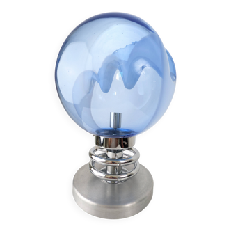 1970s Toni Zuccheri 'Membrane' Blue Murano Glass & Chrome Table Lamp