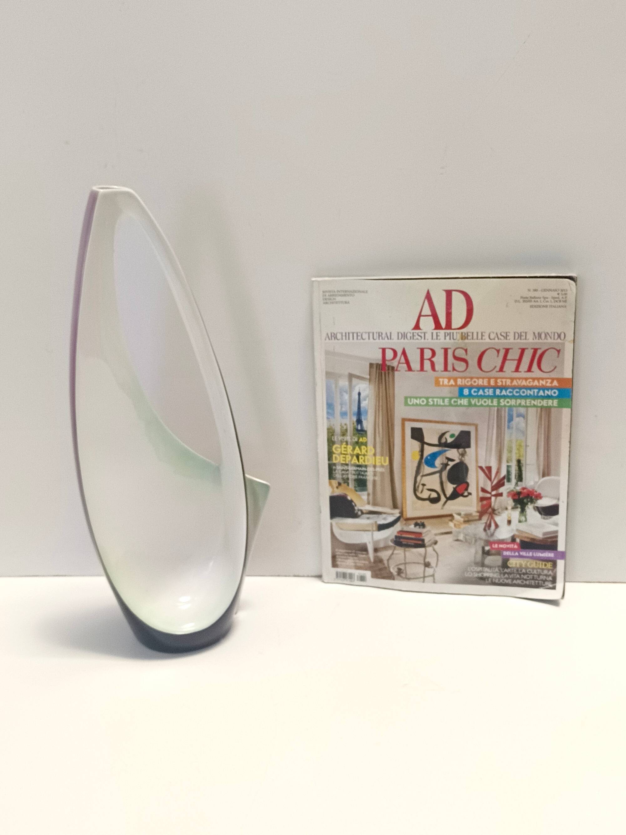 Purple, Pink and White Hand-Painted Ceramic Vase by Ariele, Turin, Italy