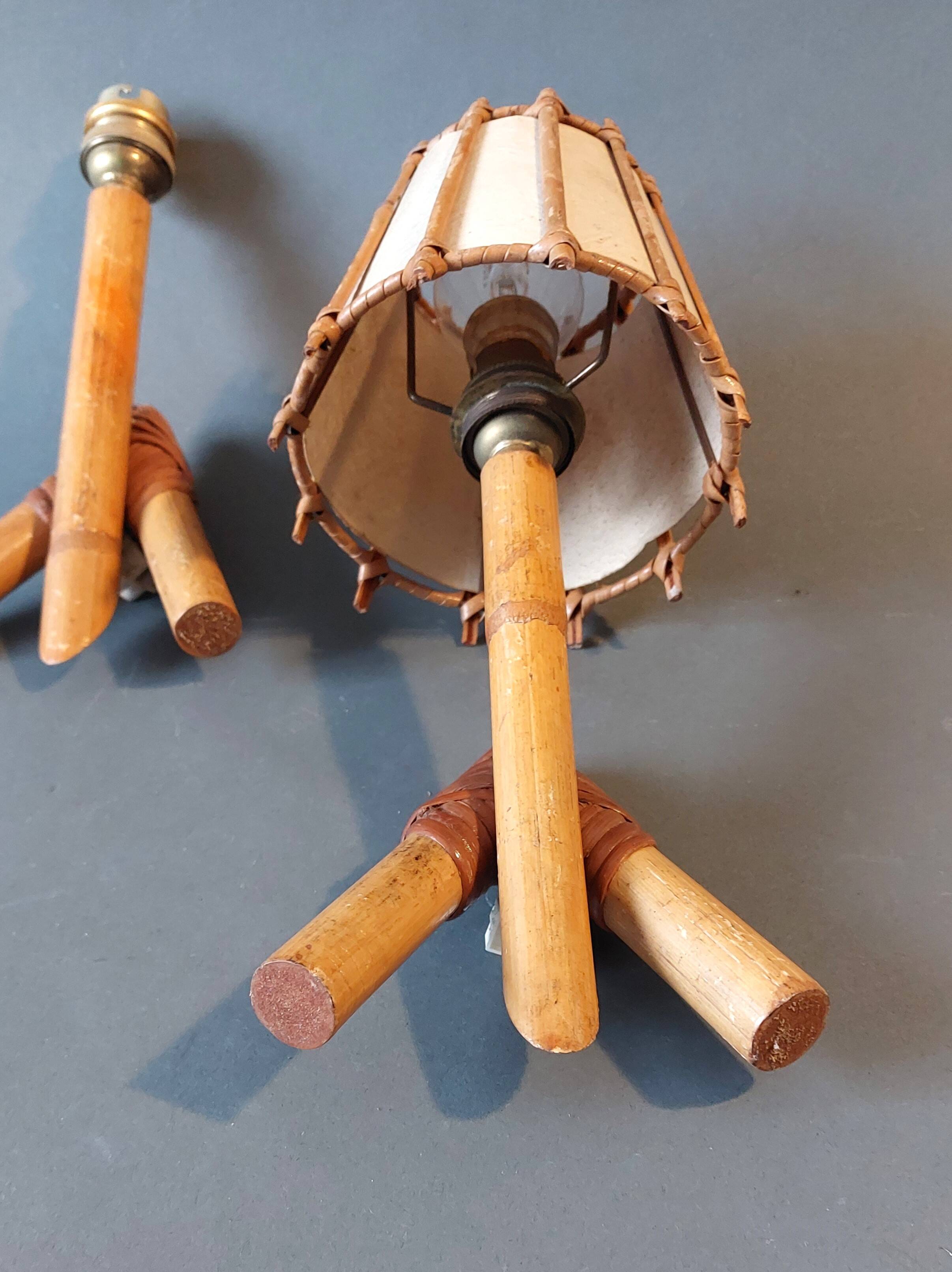 Pair of bamboo and rattan wall lights 1960/1970.