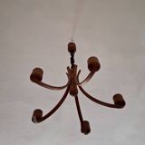 Danish variable height teak chandelier with 5 arms by Domus, 1970s