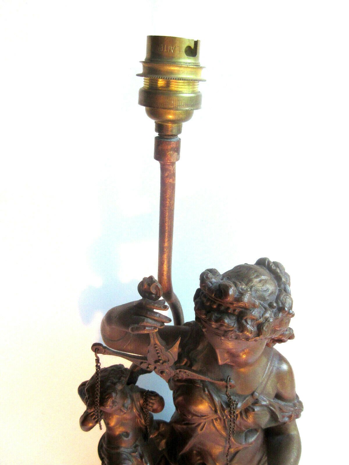 Lamp foot, metal sculpture statue: Woman and angelot "Lightness", Napoleon III