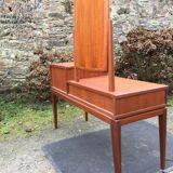 Vintage Scandinavian teak dressing table with 1 drawer 1 flap and its swivel mirror.