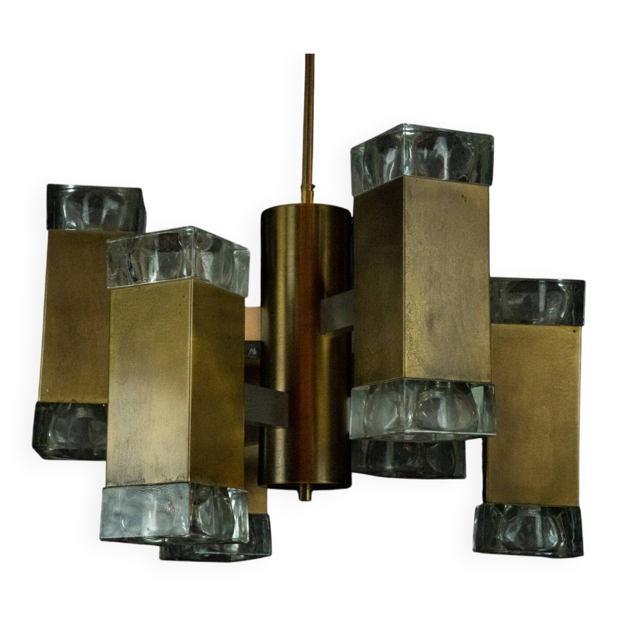 Italian glass and brass 12 lights chandelier produced by Sciolari in the 70
