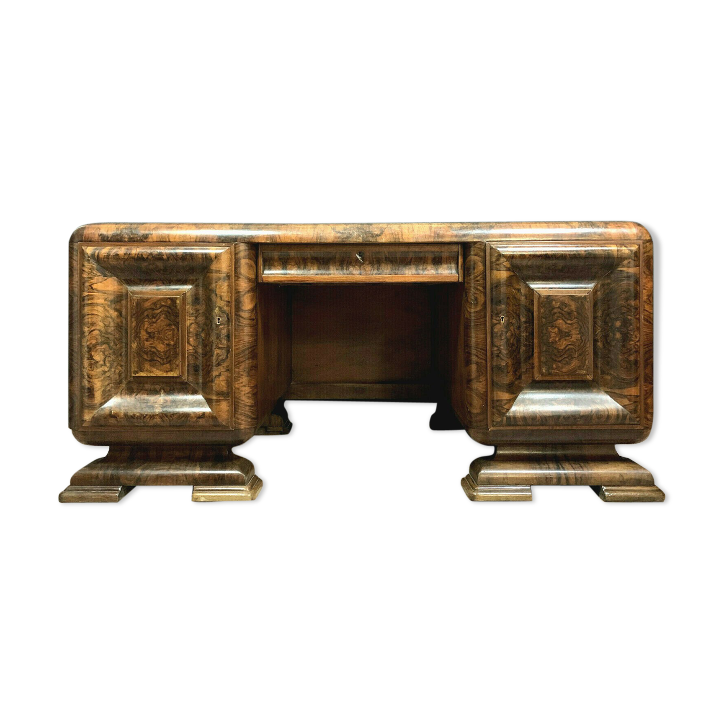 Art deco period office in walnut bramble and amboine magnifying glass