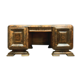 Art deco period office in walnut bramble and amboine magnifying glass