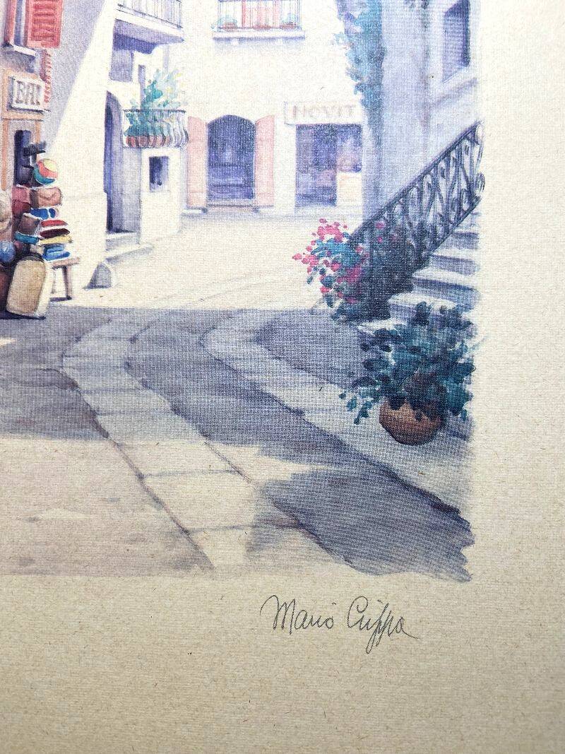 Framed Table Lithograph Watercolour Artist Mario Crippa Italy 70