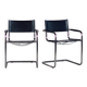 Pair of Bauhaus cantilever armchairs in chromed metal and leather, 1970