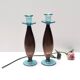 Paire de bougeoirs postmodernes en verre de Murano marron et aigue-marine, Italie
