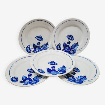 Set 5 assiettes plates fleurs bleues