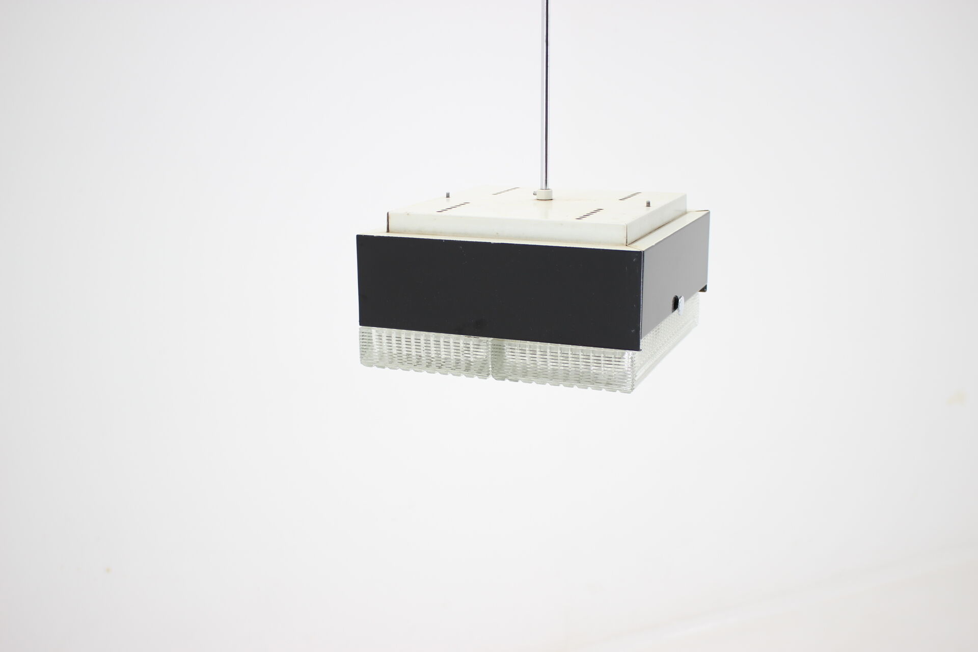 1970s Minimalist Black and Glass Pendant Light, Czechoslovakia