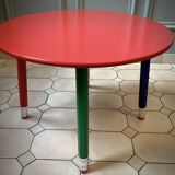 Postmodern round table, chair and bookcase by Pierre Sala 1980