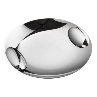 Round silver metal tray, lino sabattini, 1970s