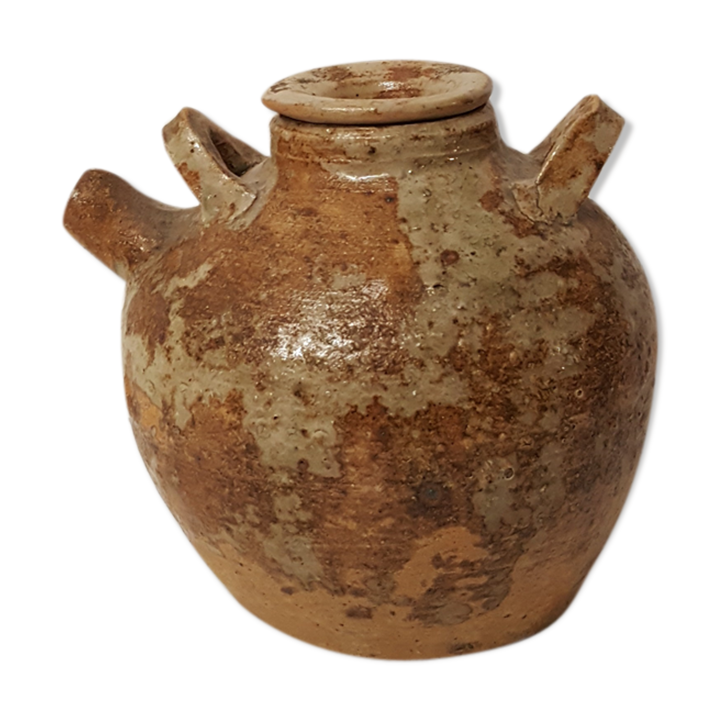 Pot with lid and double sandstone handle