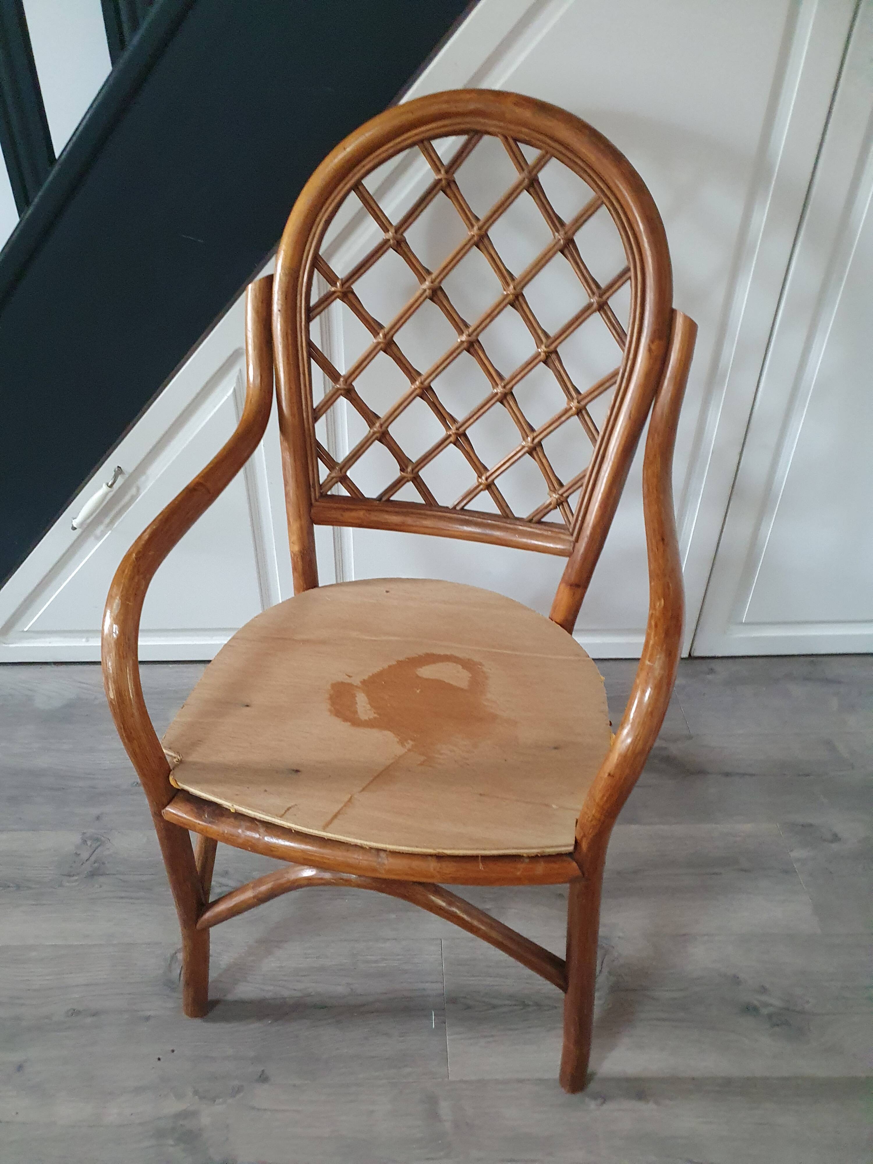 Vintage rattan armchair, seat to renovate