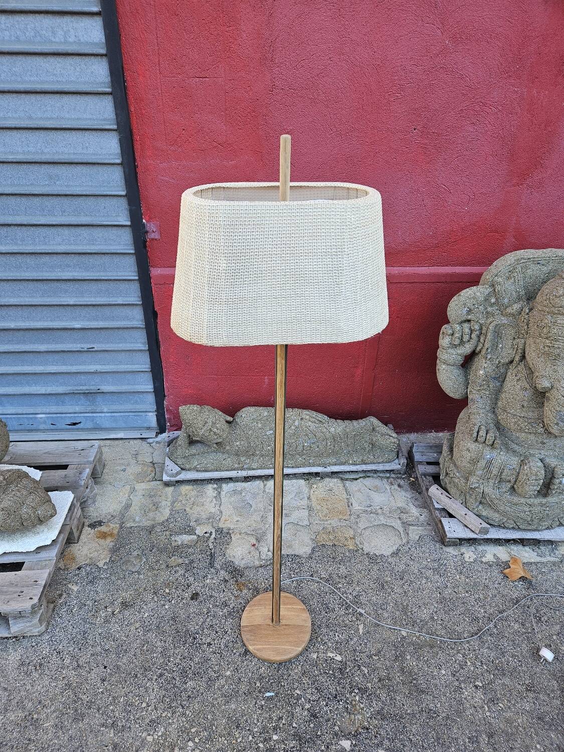 Scandinavian floor lamp in oak metal and fabrics from the 60s