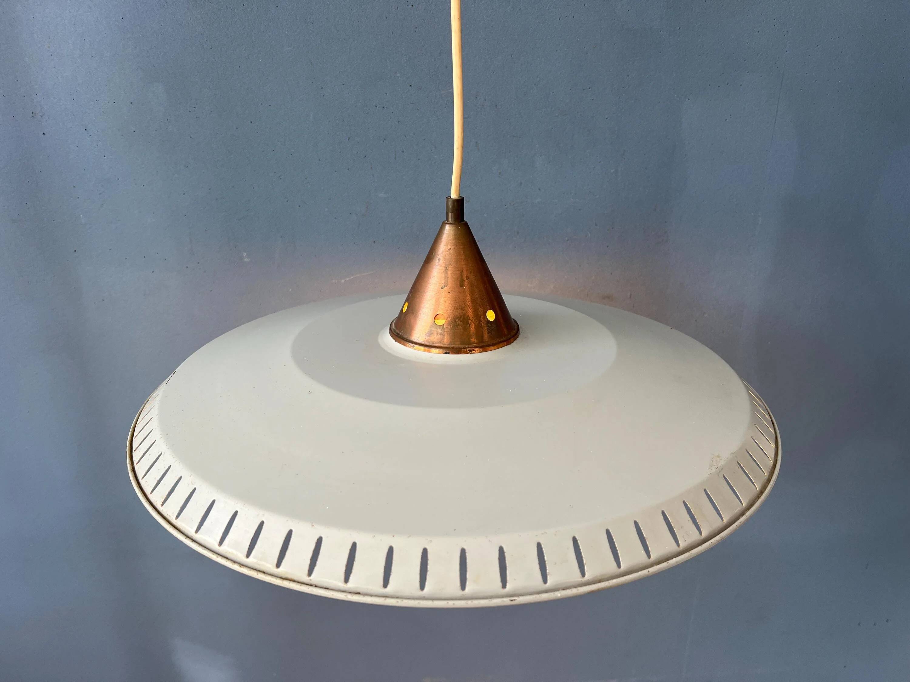 Vintage suspension by Louis Kalff in enamelled metal and opaline glass.