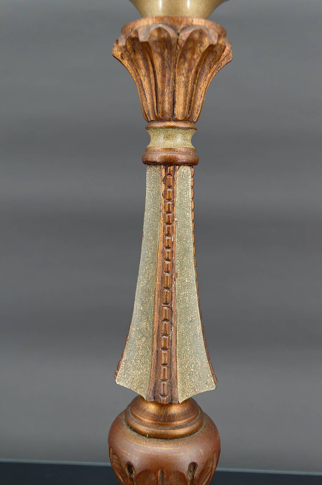 Art Deco lamp in green painted wood and copper patina, France, Circa 1920