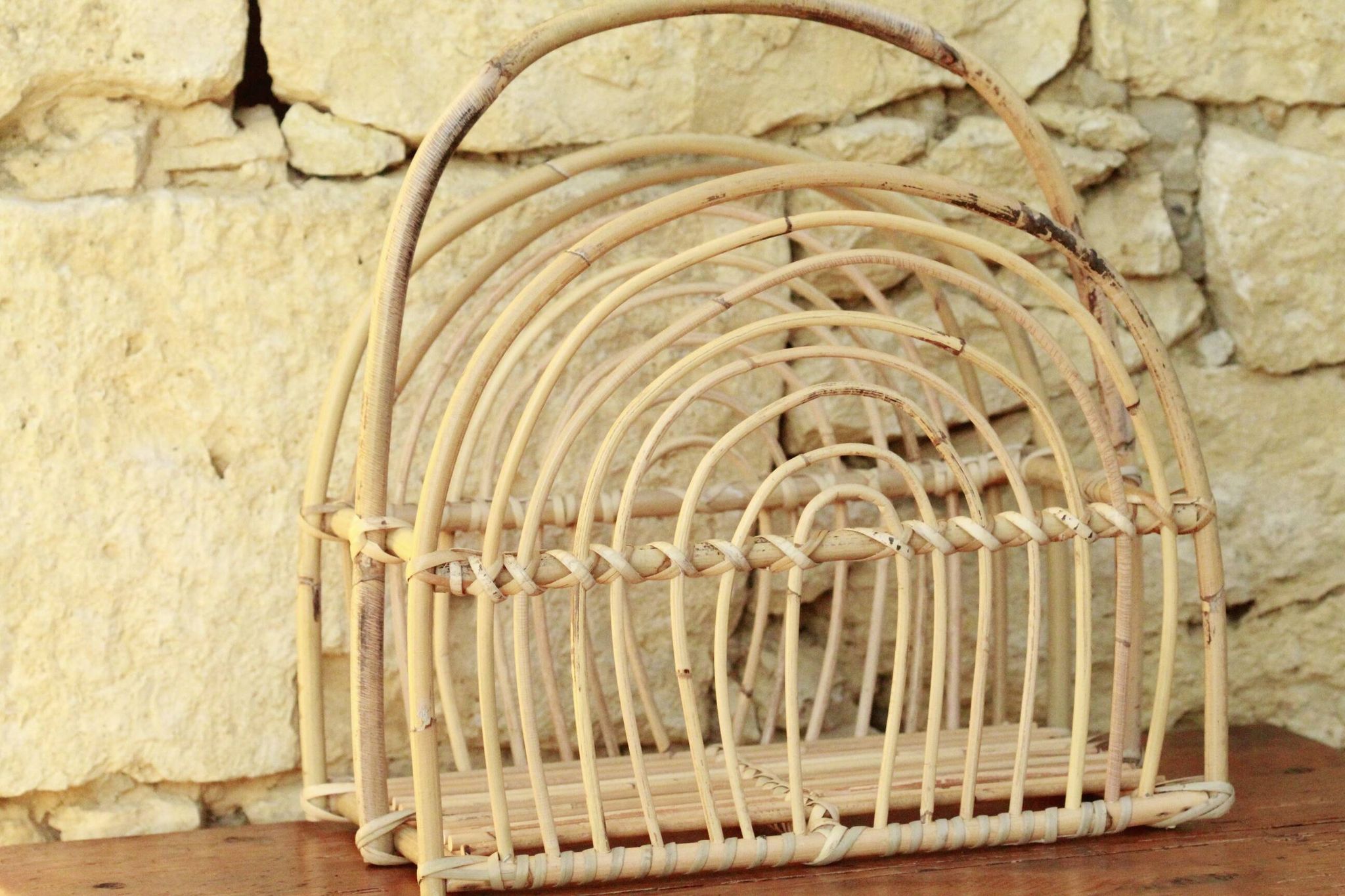 Vintage rattan magazine holder