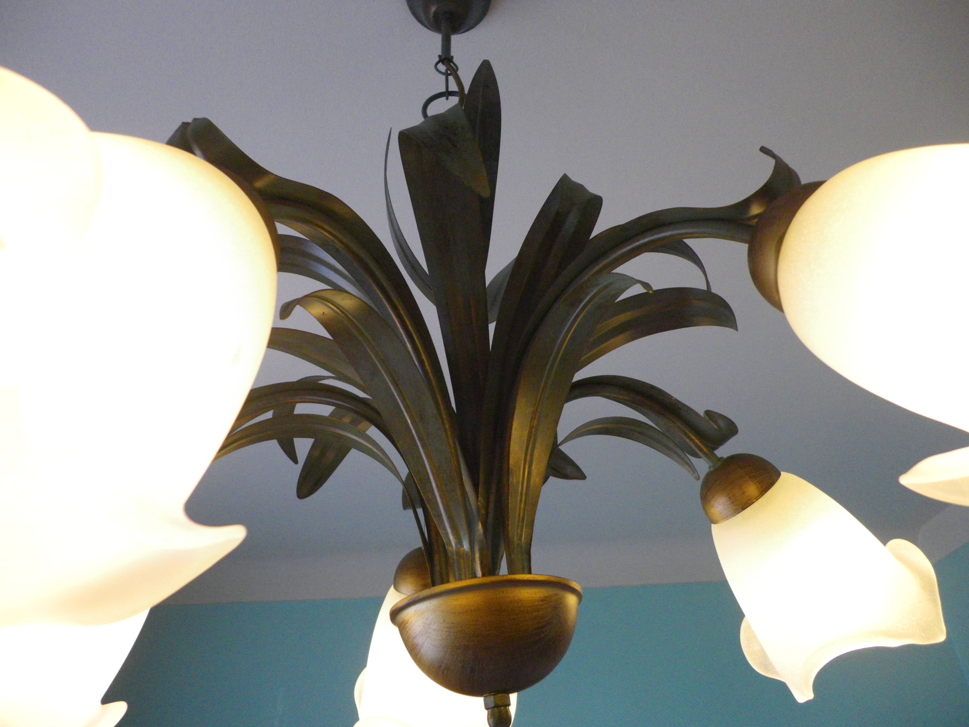 Five Pendant Lights with Frosted White Glass, 1970s
