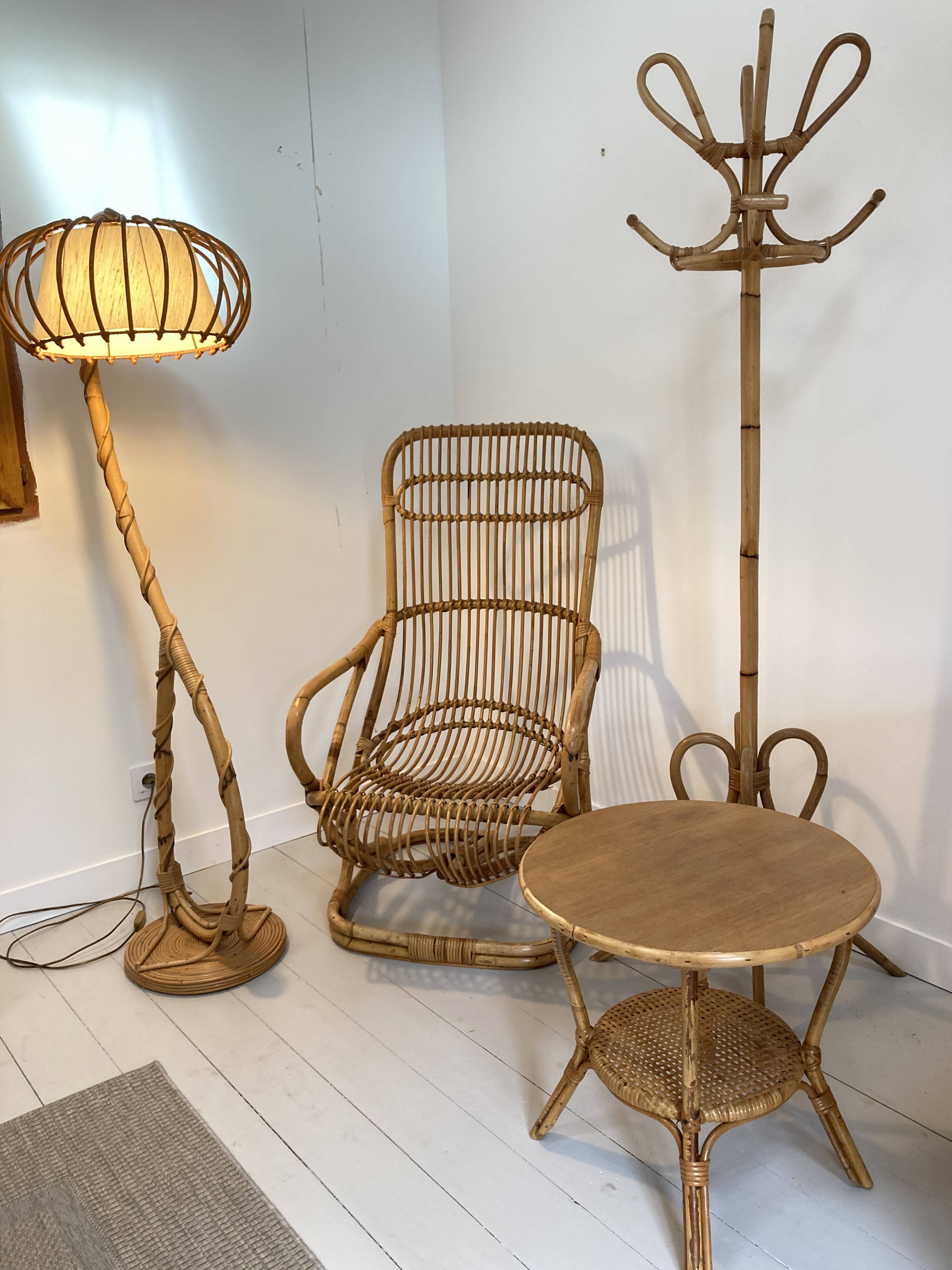 Louis Sognot vintage rattan floor lamp