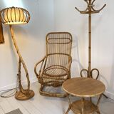 Louis Sognot vintage rattan floor lamp