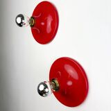 Pair of red Targetti Sankey sconces, 1970s, Italy