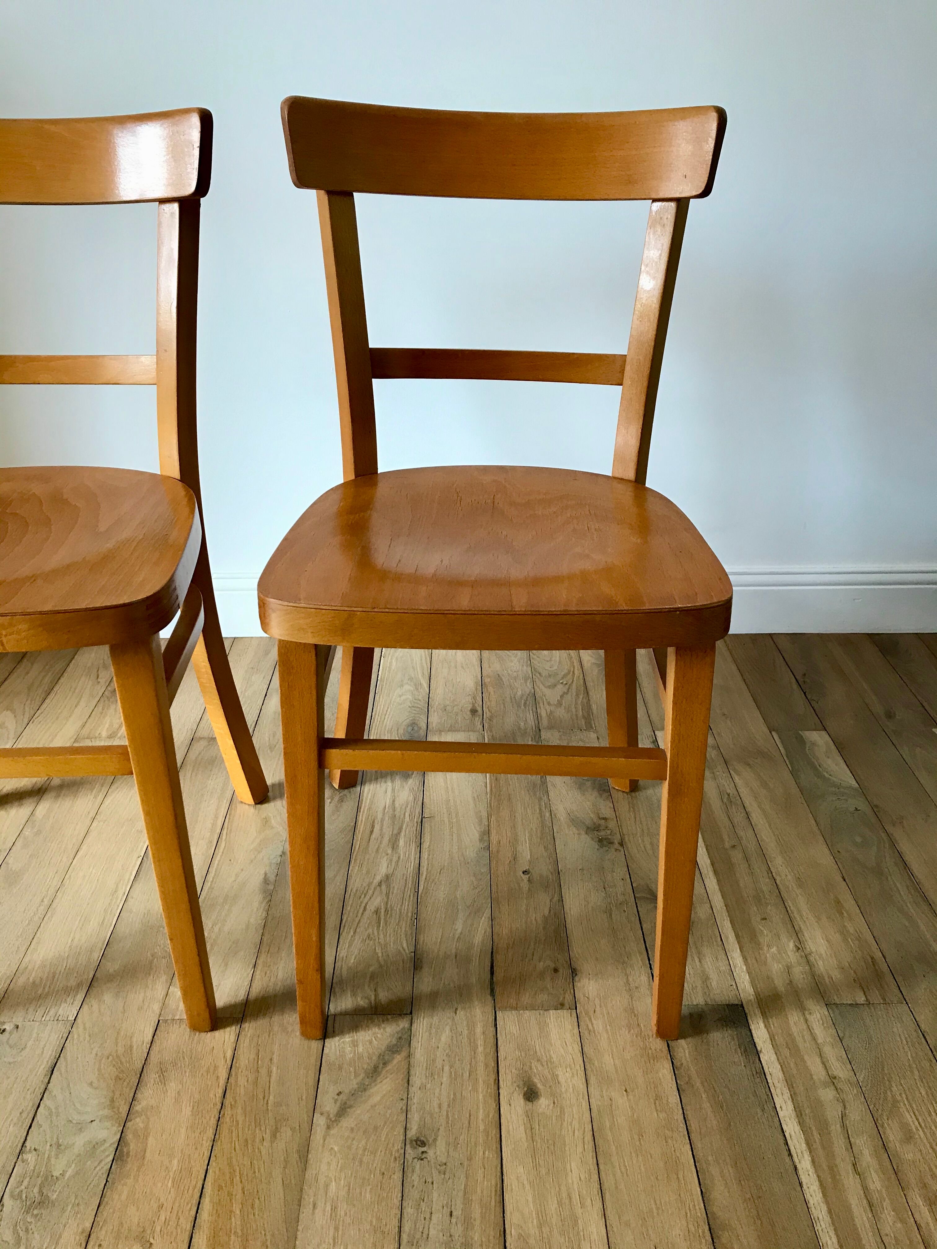 set of 4 Thonet bistro chairs in curved wood honey Mid-Century 50s