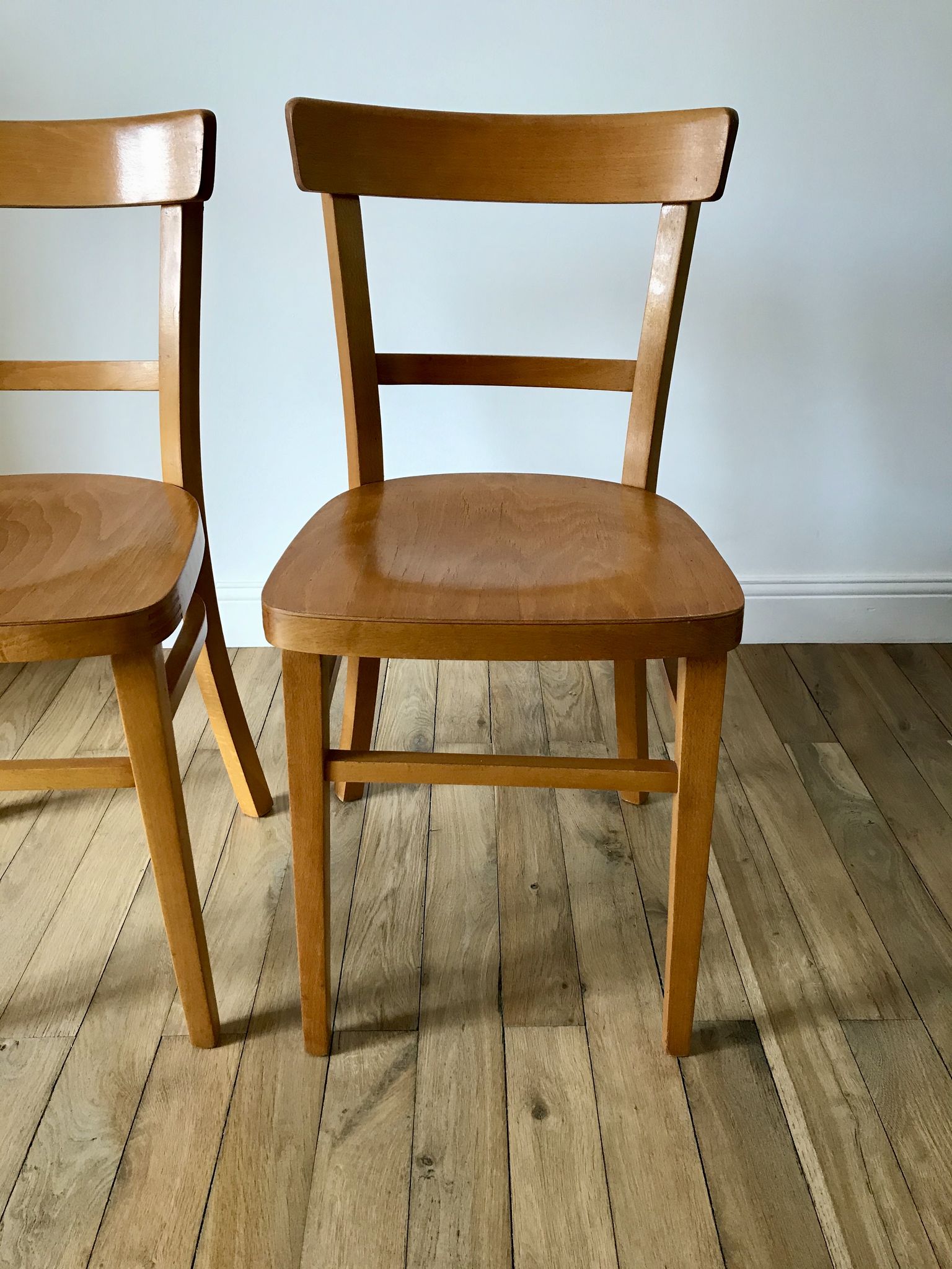 set of 4 Thonet bistro chairs in curved wood honey Mid-Century 50s