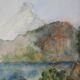 Gilbert Pastor: Snowy summit behind a hill, original signed watercolor
