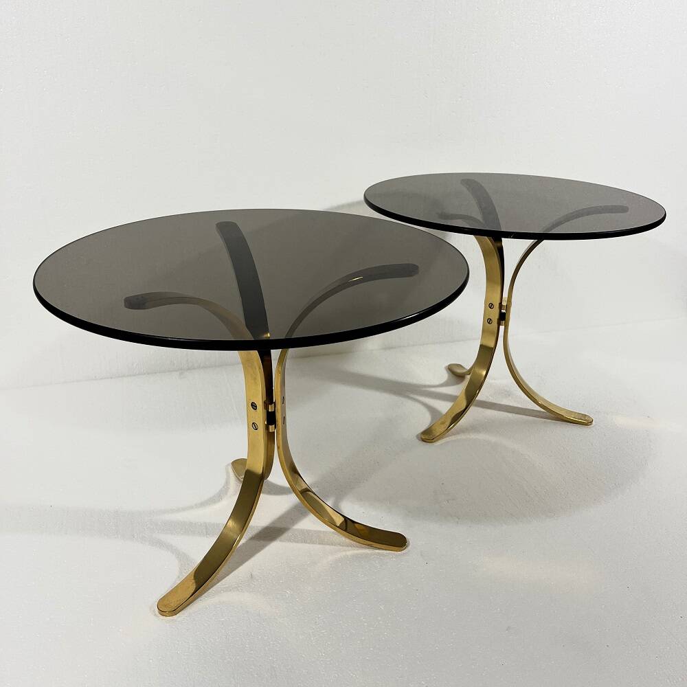 Brass and smoked glass side tables from the 1960s.