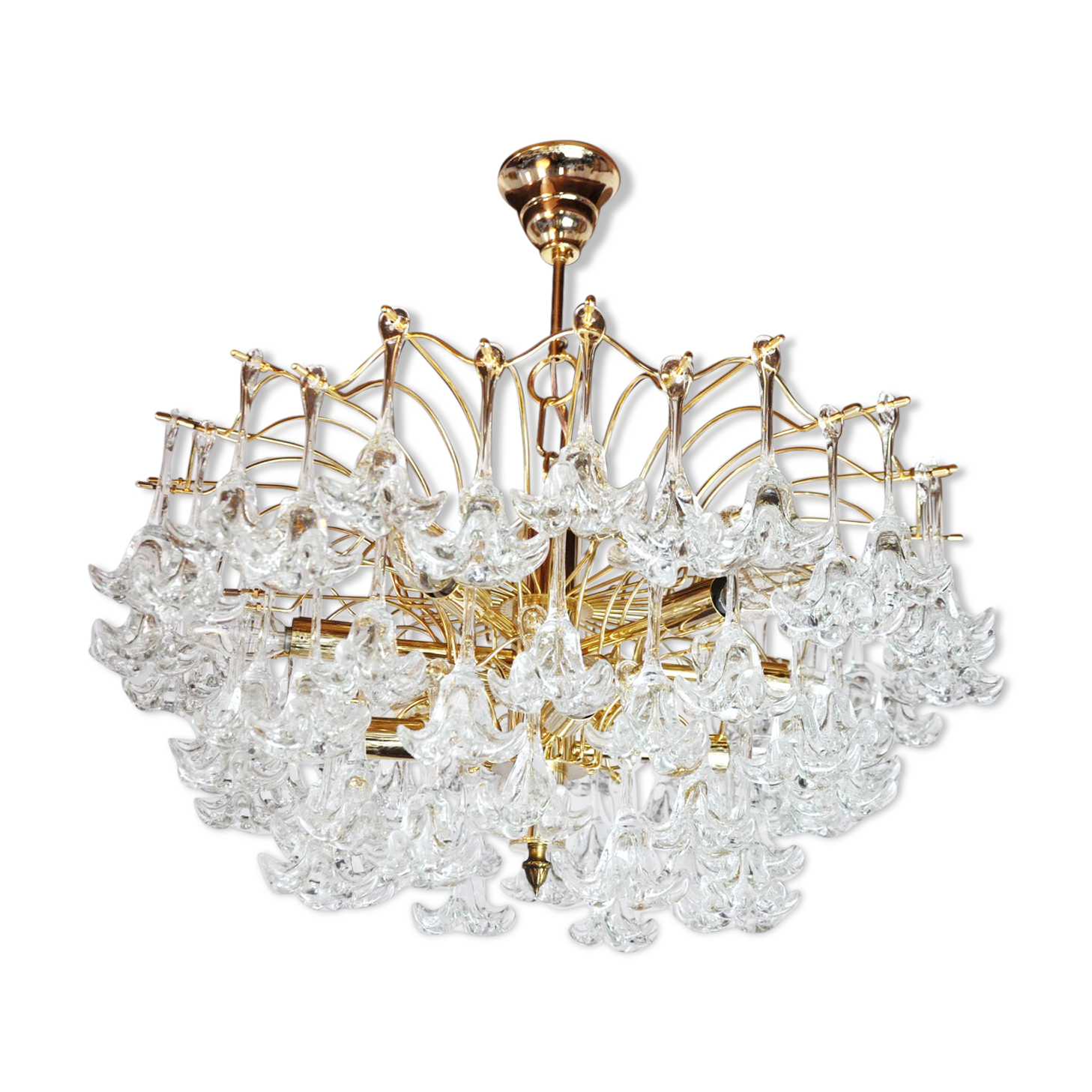 Lustre fleurs en verres de Murano, 3 niveaux, Italie, 1970