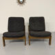 Lot of 2 adjustable wooden fabric chairs, Scandinavian design, vintage 1970s.