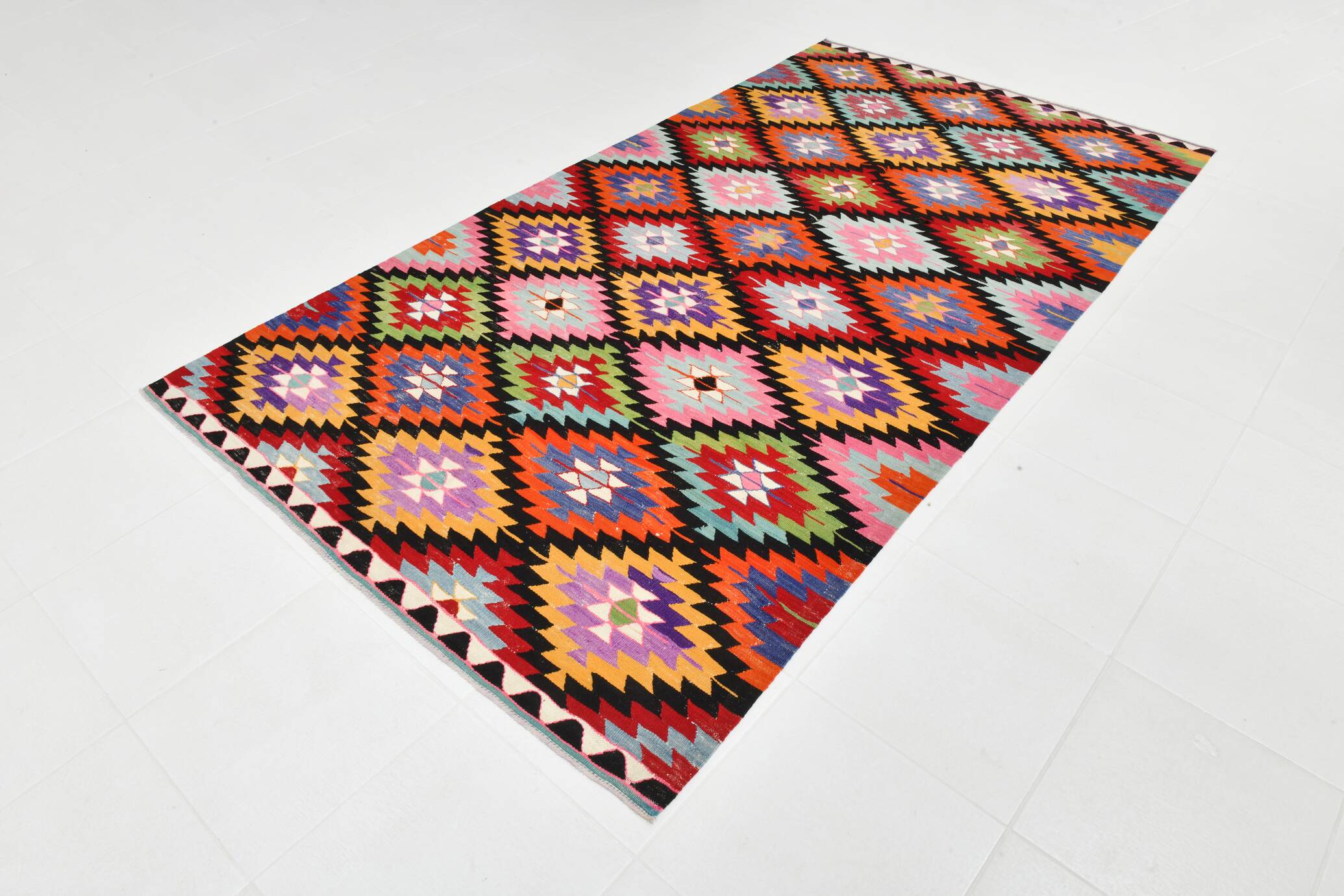 Geometric Multicolor Turkish Kilim Rug, 158x297Cm