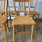 Set of 5 Luterma light blond wood bistro chairs from the 50s