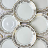 8 Flat plates porcelain white gilded CHAUVIGNY LIMOGES