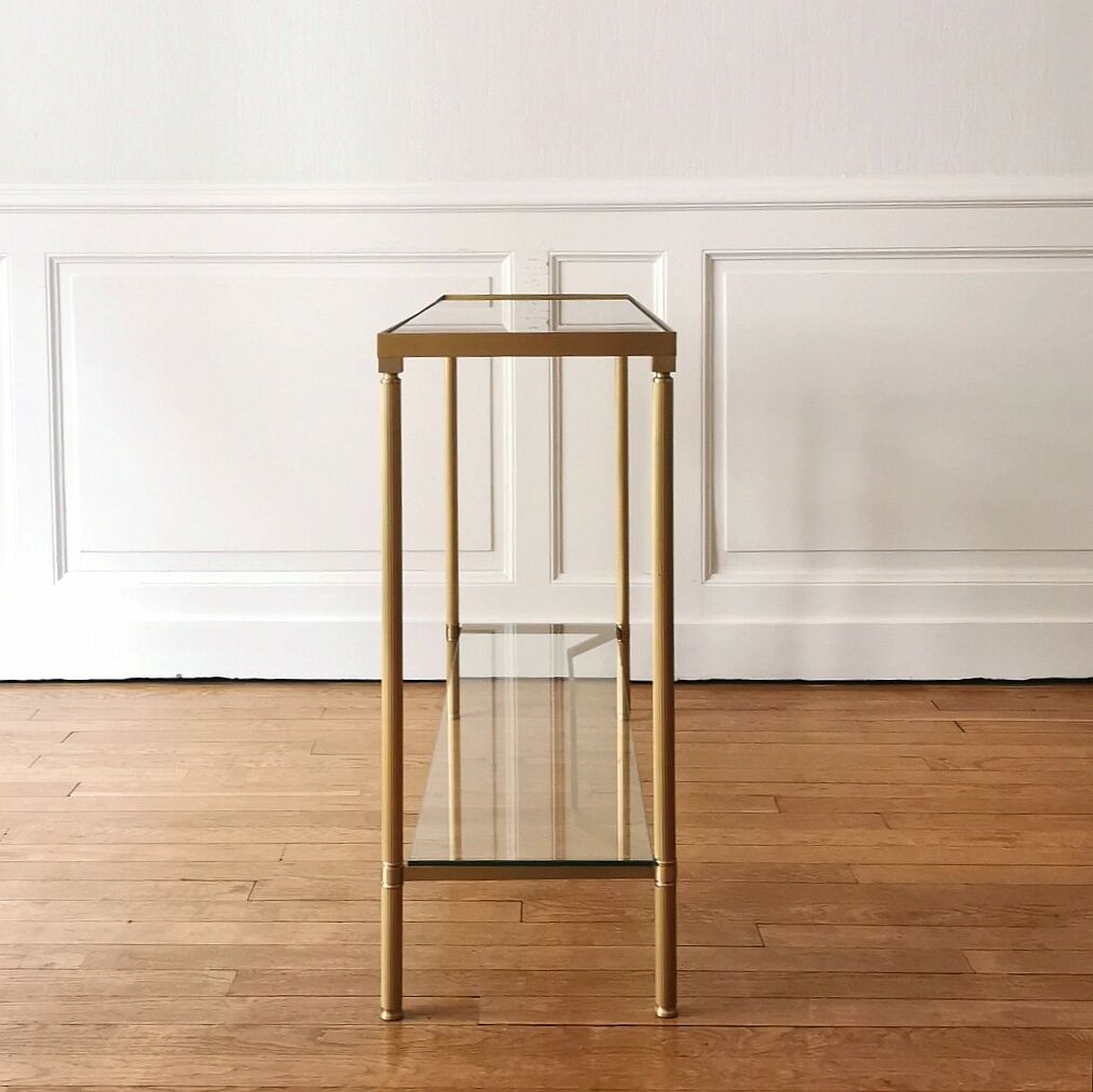 Neoclassical brass and glass console 1970