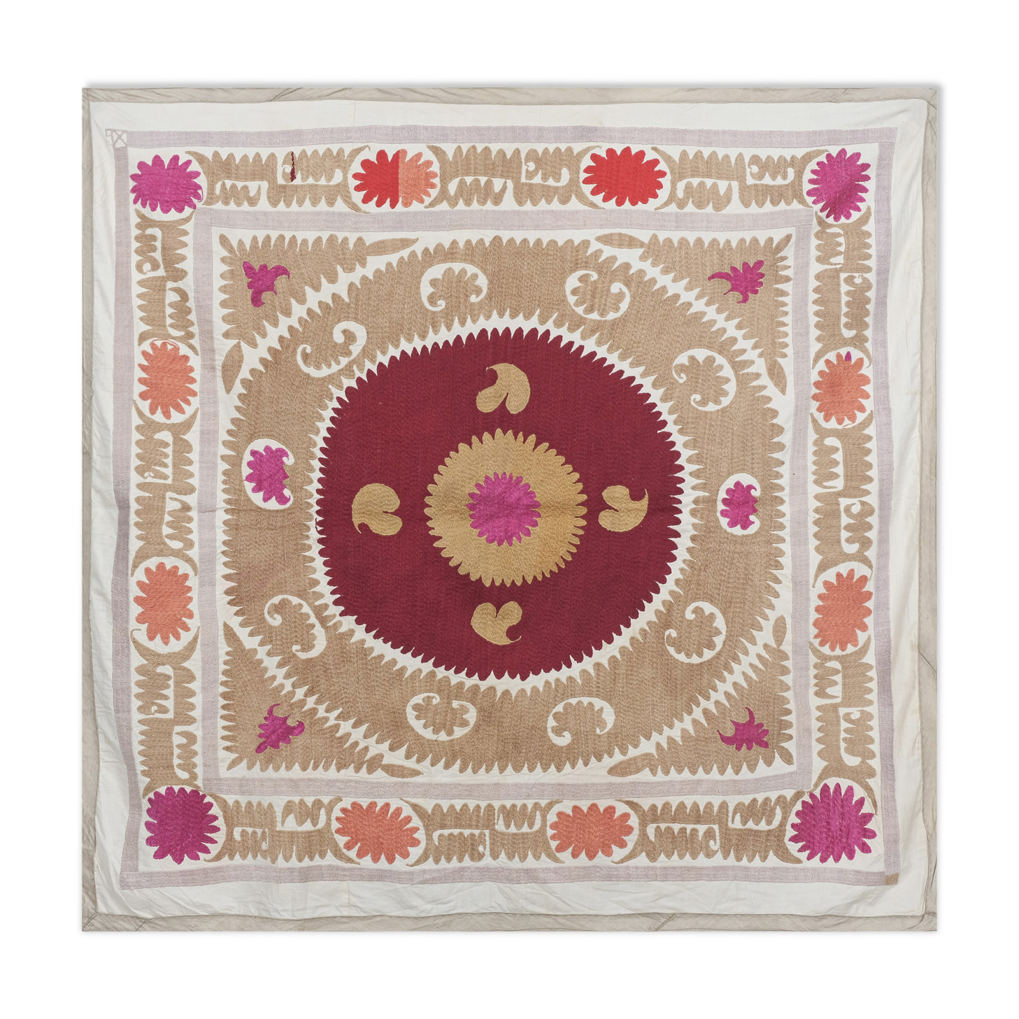 Vintage Suzani Pastel Tablecloth - Uzbek Embroidery Wall Hanging Decor