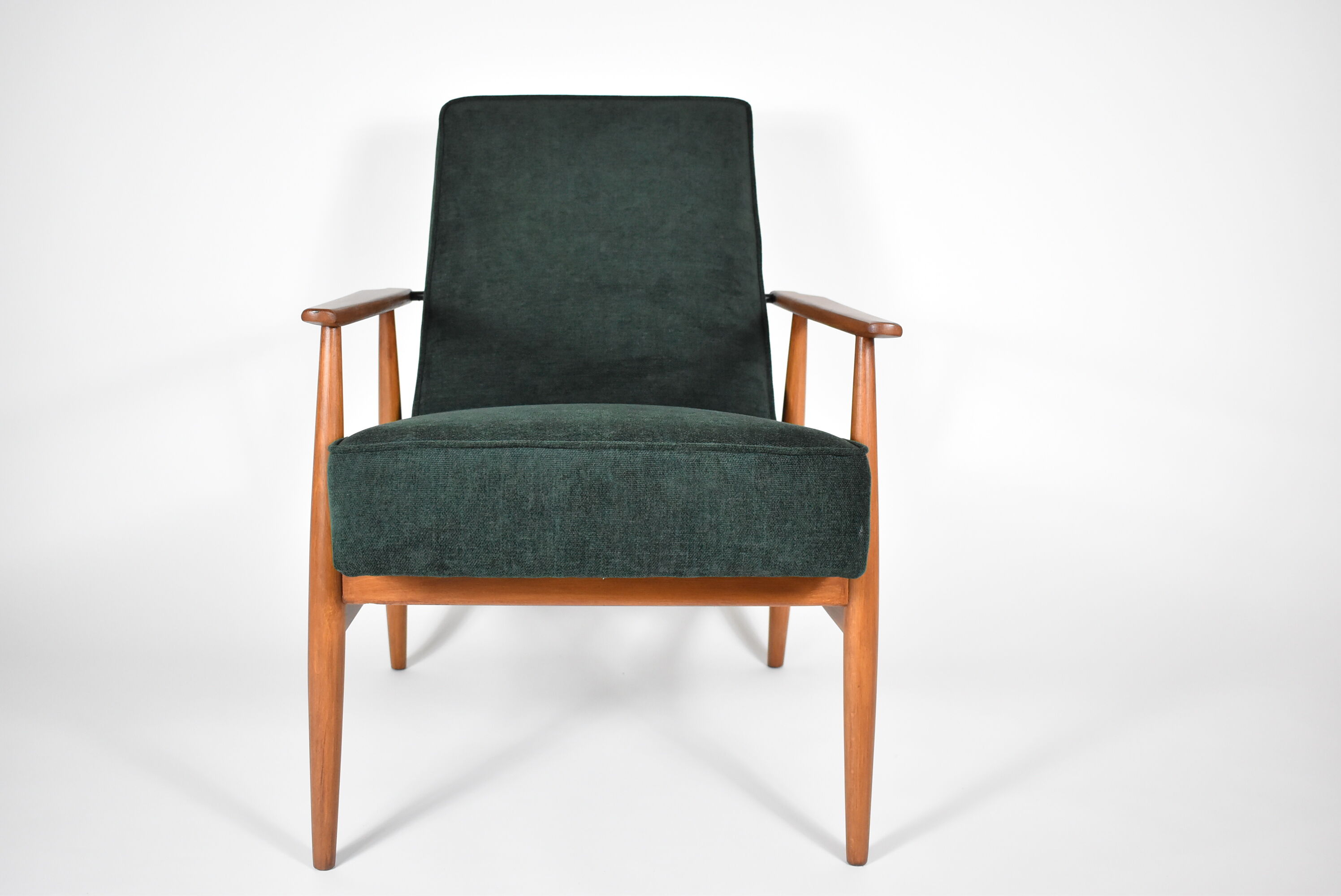 Vintage armchair "Fox", restored, green forest fabric, 60s