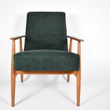 Vintage armchair "Fox", restored, green forest fabric, 60s