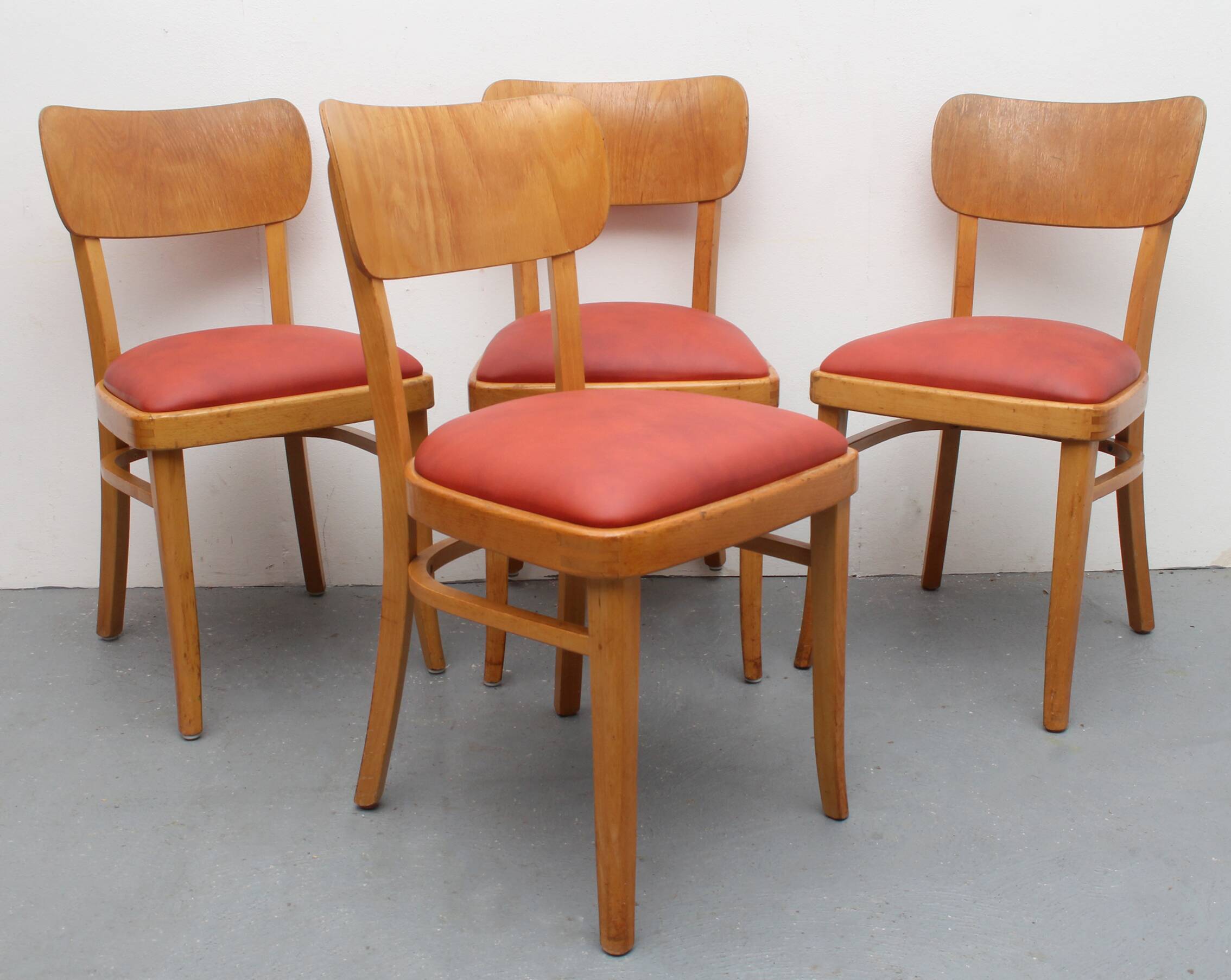 Set of 4 chairs 1950s, beechwood and leatherette