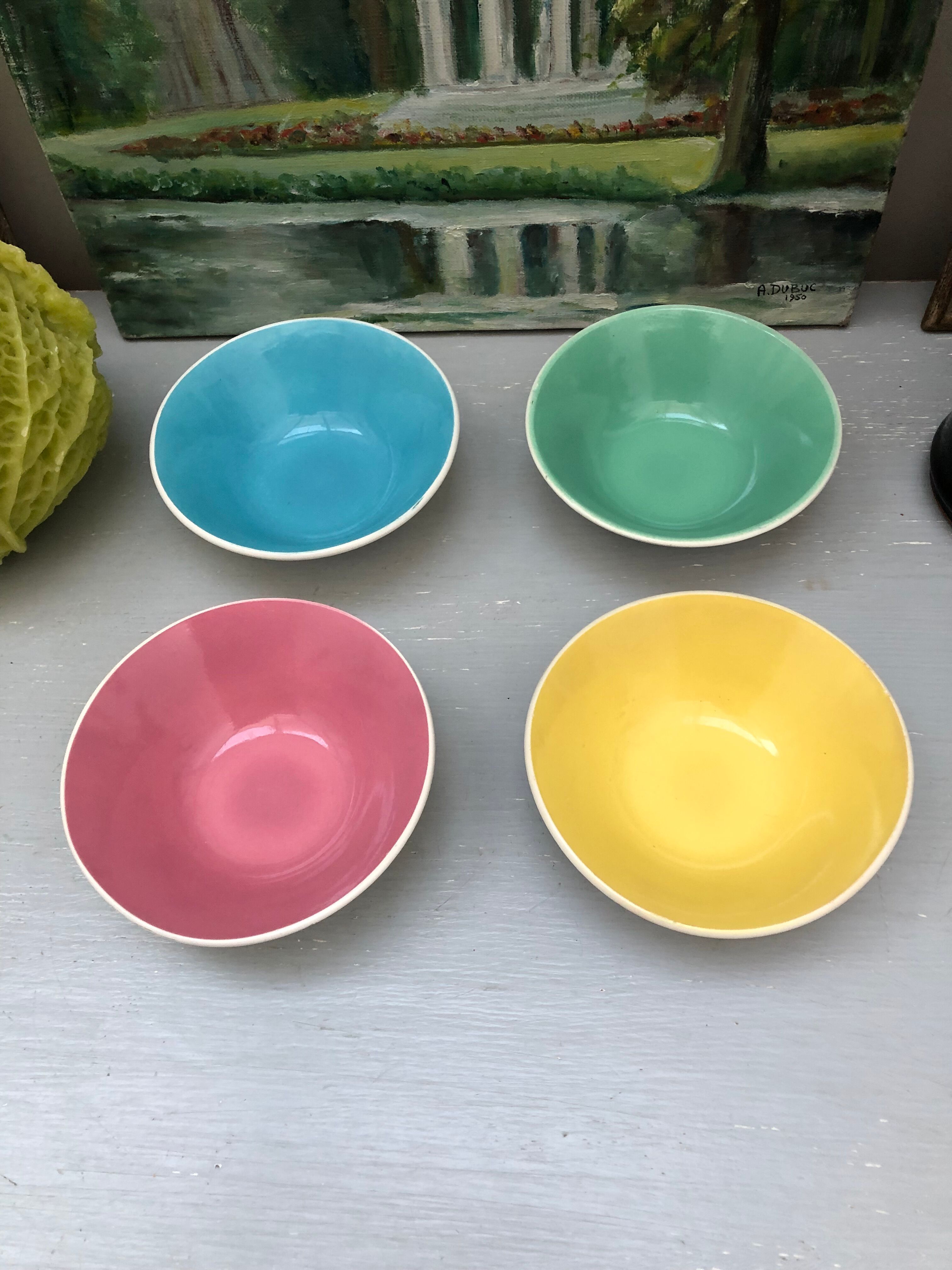 4 Digoin cups France the Francorussian green yellow blue pink dessert
