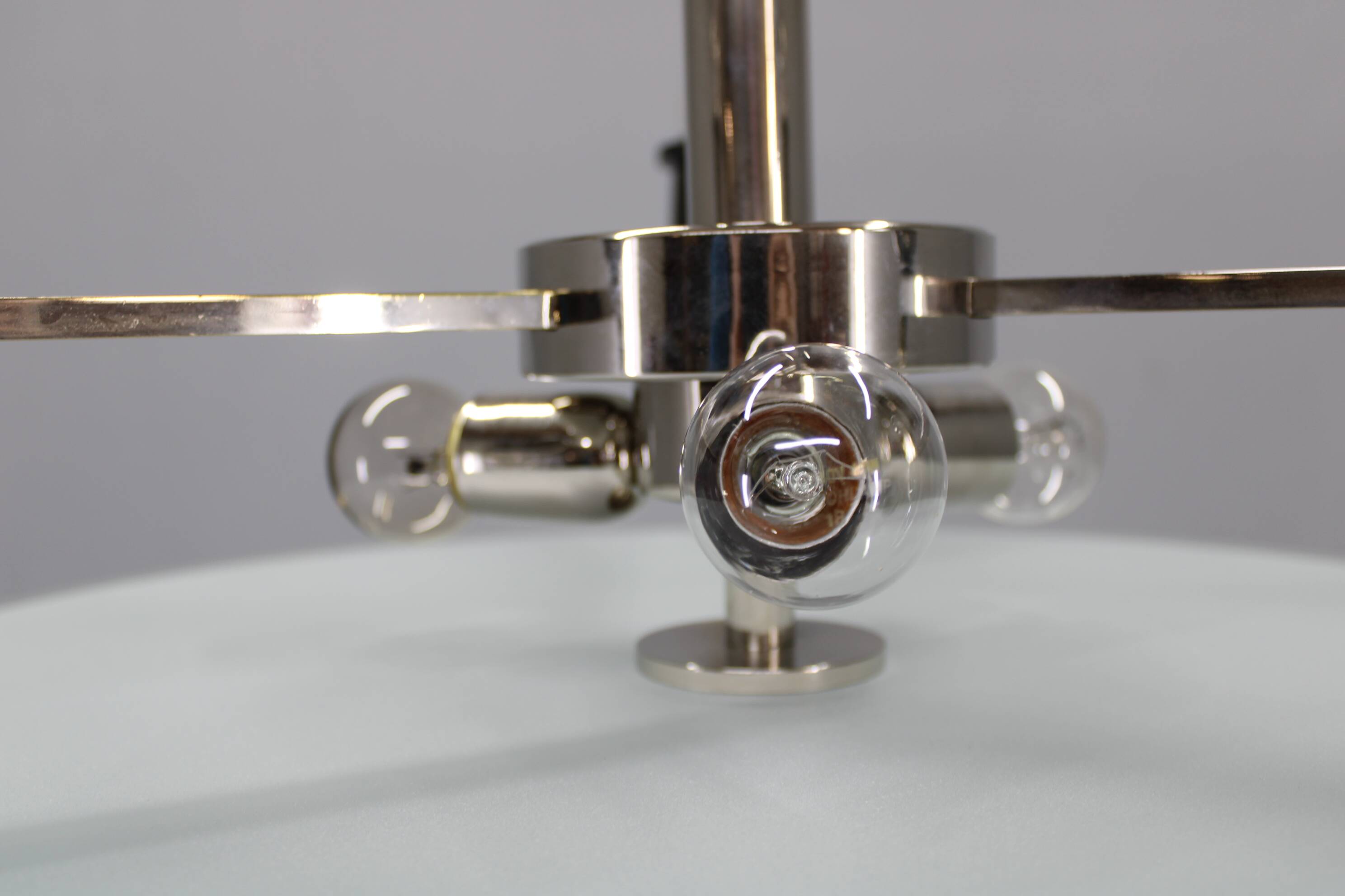 Art Deco chrome and glass chandelier, Czechoslovakia, 1930s