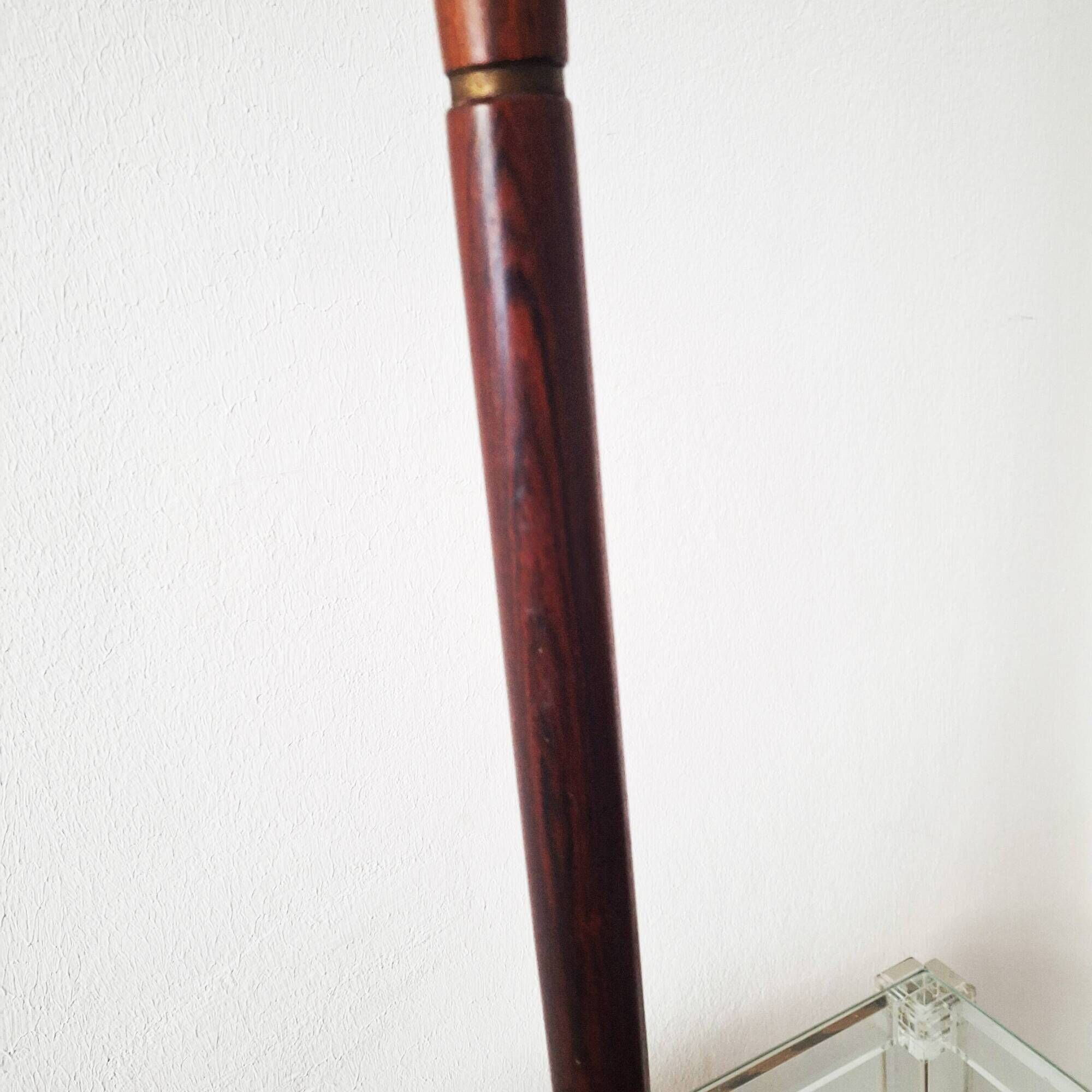 Rosewood mid century floor lamp with rattan shade, Sweden 1960s